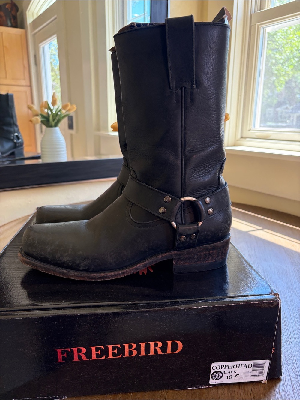 Freebird Copperhead Black Distressed Biker Boots 10 Run Large like 11 or 10.5
